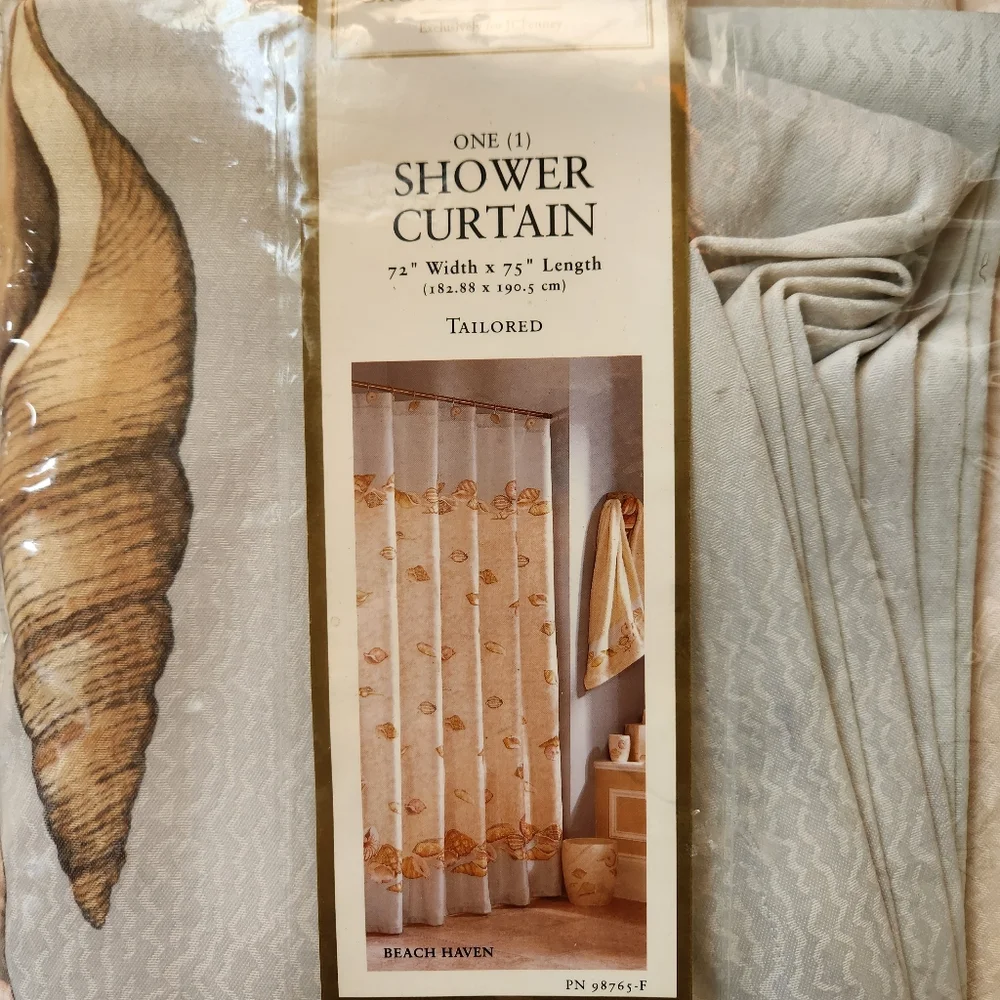 Vintage Y2K Croscill Beach Haven Shower Curtain With Shell Hooks Set